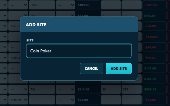 Current Add Site dialog