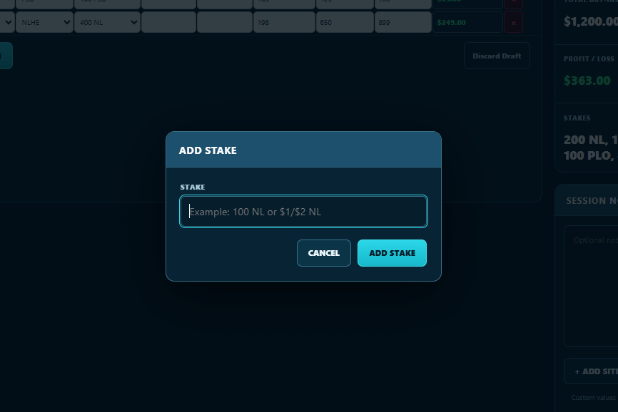 Current Add Stake dialog
